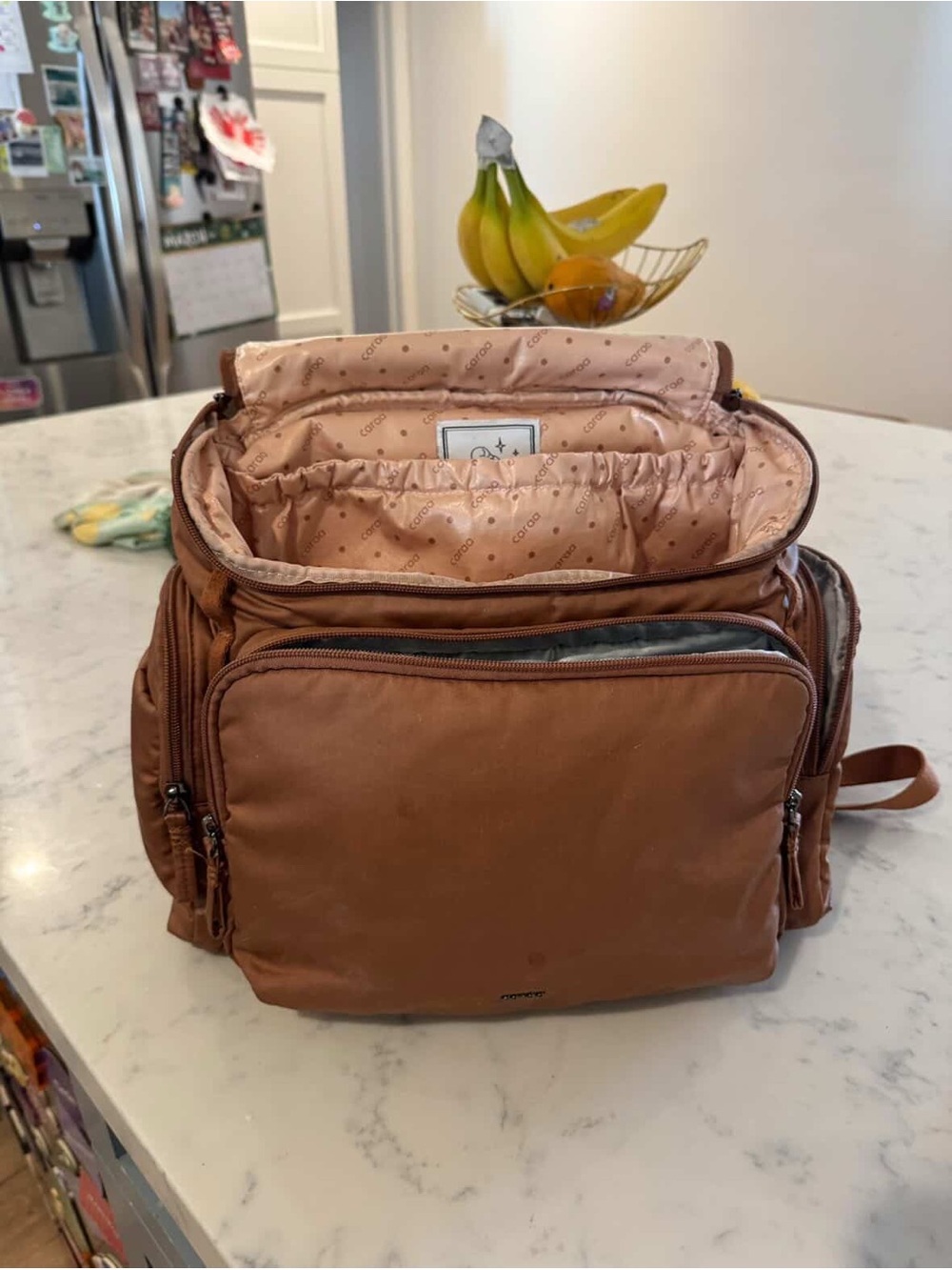 CAARA Medium Baby Bag in Cognac/Brown Cotton